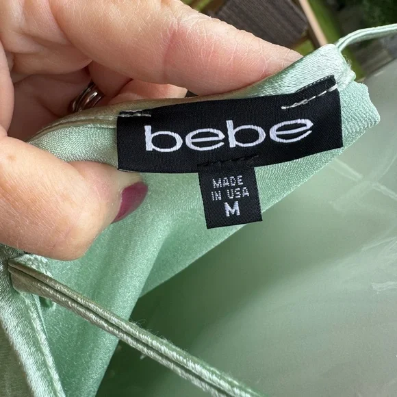 Bebe Elegant Light Green Slip Dress Spaghetti Strap Size Medium, NWTS - Picture 8 of 11